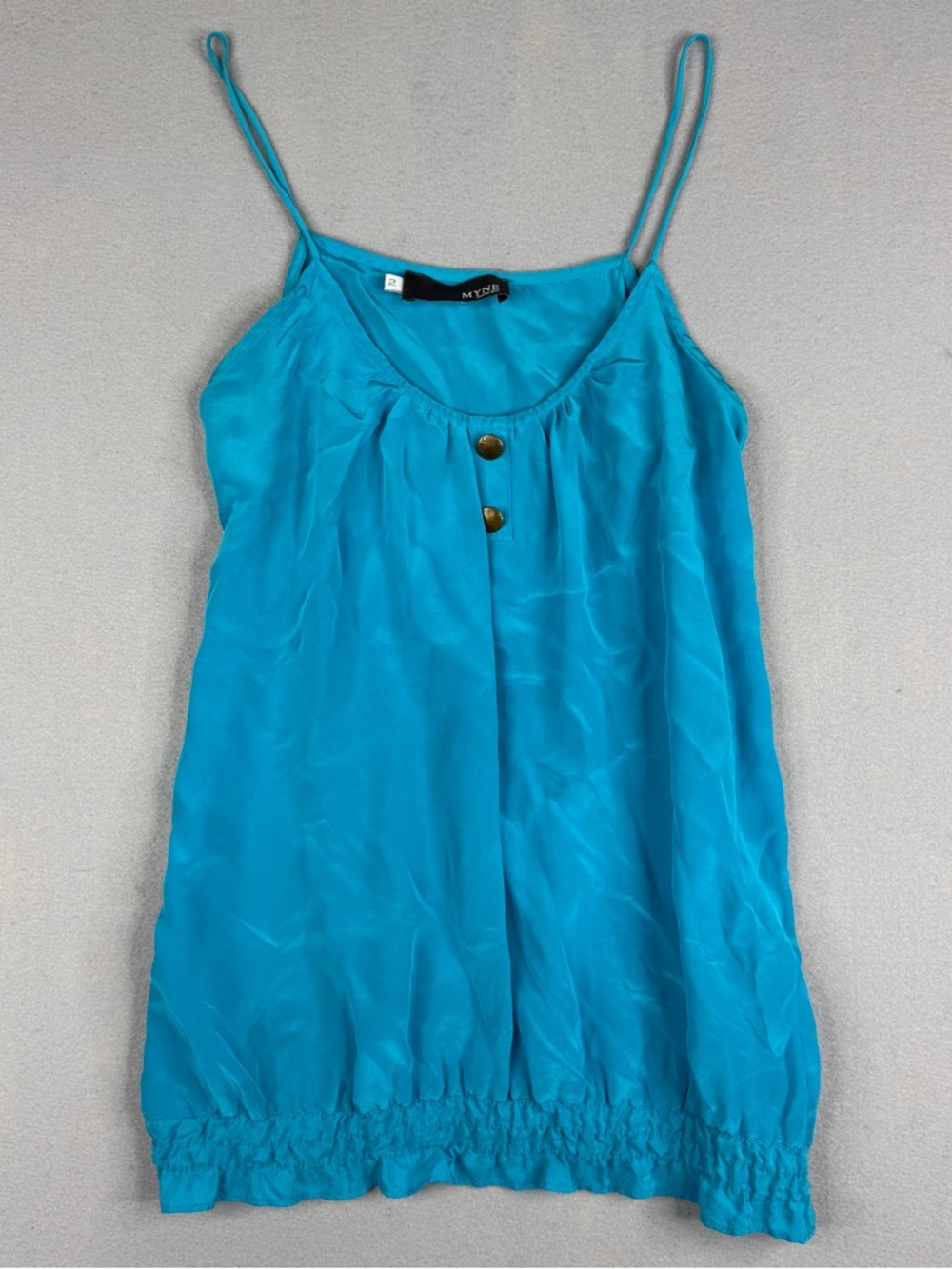 MYNE Ashley Ann 100% Silk Teal Cami Tank Top Button Blouson Y2K Size 2